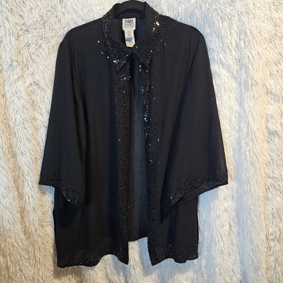 R & M Richards Women's Petite Black Sheer Fancy BELL SLEEVES Size 16 WP 16WP - Picture 7 of 8